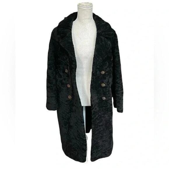 Vintage 1970s Union‑Made Black Fuzzy Peacoat – Double‑Breasted Textured Coat (Si - Picture 3 of 11